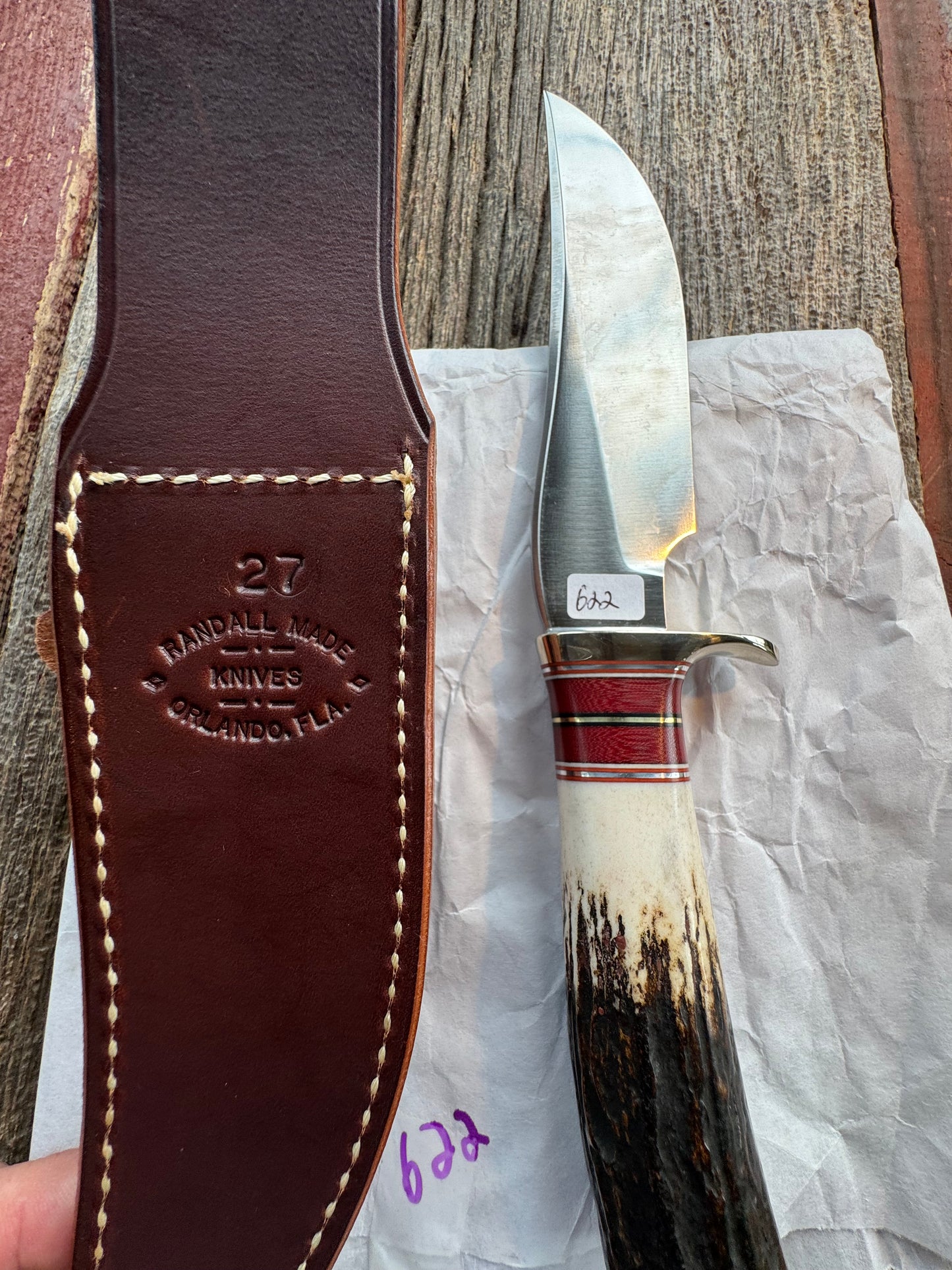 New in Paper Randall Knife Model 27 Trailblazer Stag Handle Stainless Steel, NSH and butt cap, 13 Spacer option.