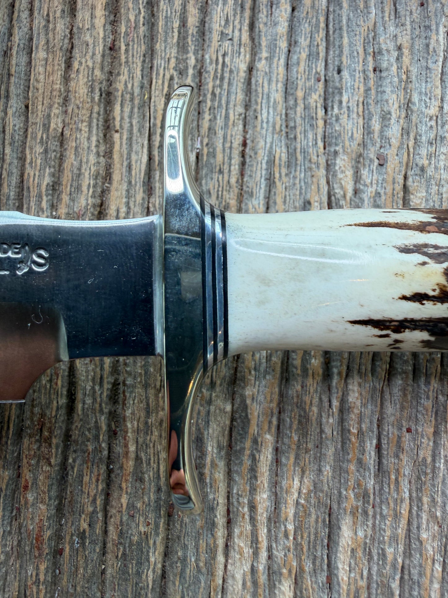 New in Paper Randall Made Knife Model 1-7 Stag , Stainless, Black and Aluminum spacers, Nickel Silver Hilt, Aluminum butt cap.