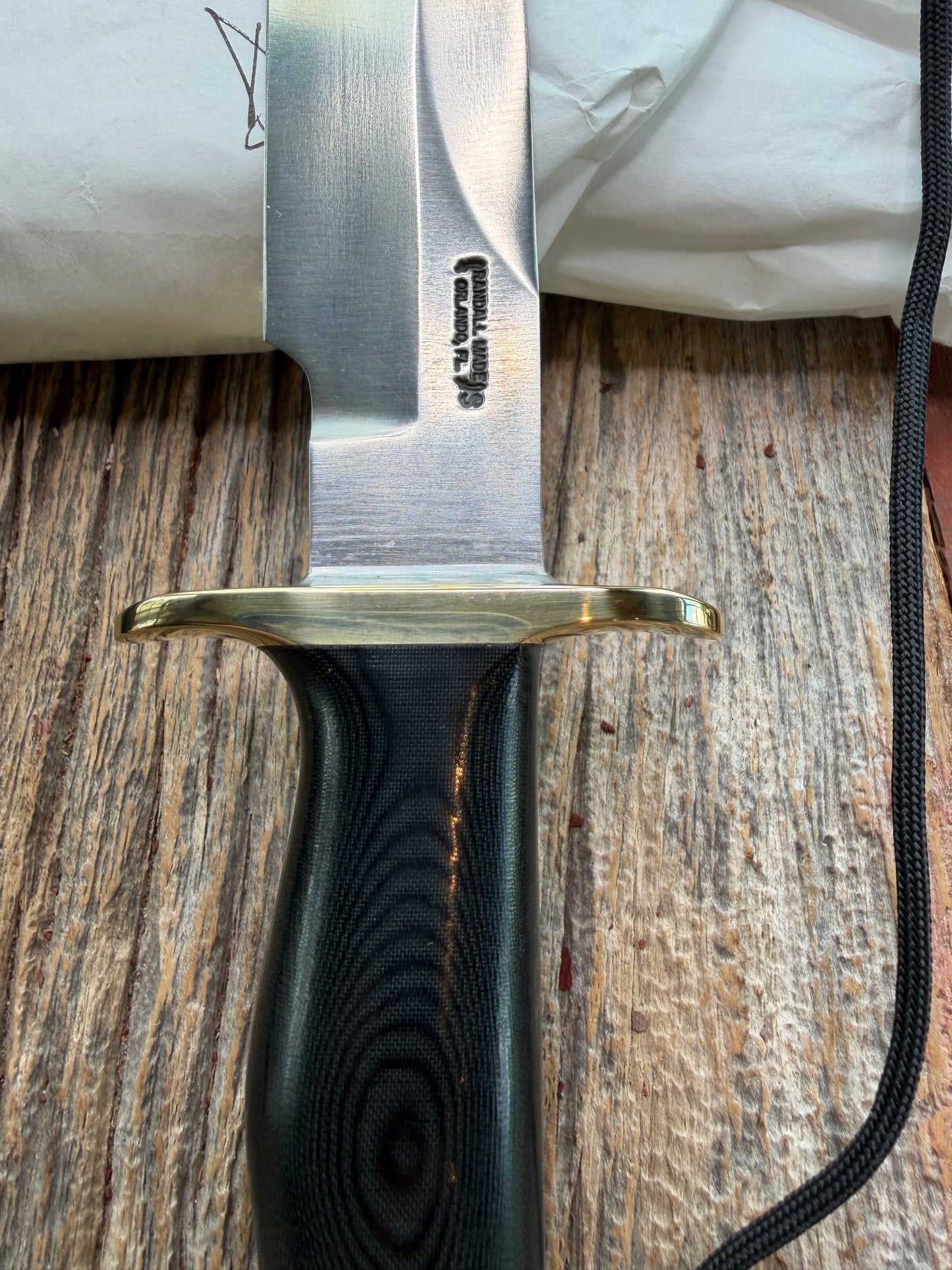 New in Paper Randall Knife Model Combat Companion Black Micarta Handle Stainless Steel, Brass Hilt, Lanyard,