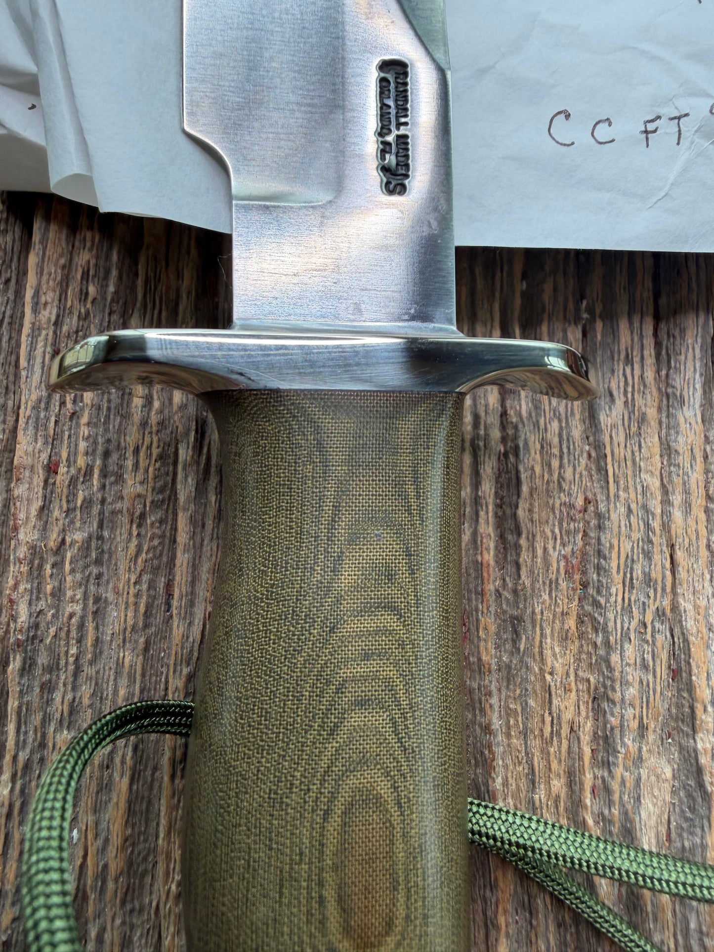 New in Paper Randall Knife Model Combat Companion Green Micarta Handle Stainless Steel, Nickel  Silcer Hilt, Lanyard. Sawteeth