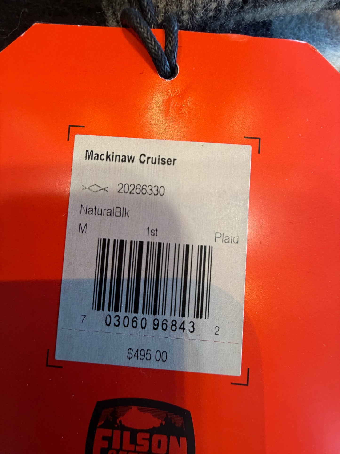 Filson Mackinaw Wool Cruiser Jacket Natural & Black Plaid Mens NWT Medium