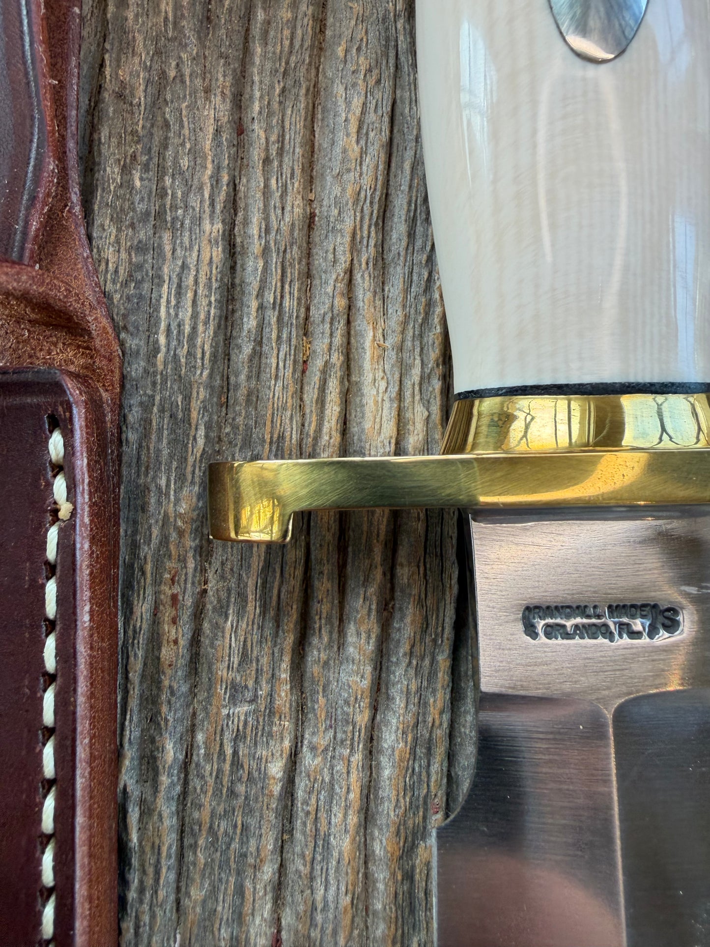 Randall Knife Clinton Special TC Brass Lugged Hilt and Collar, Stainless Steel, Resin, nameplate, scalloped brass butt cap