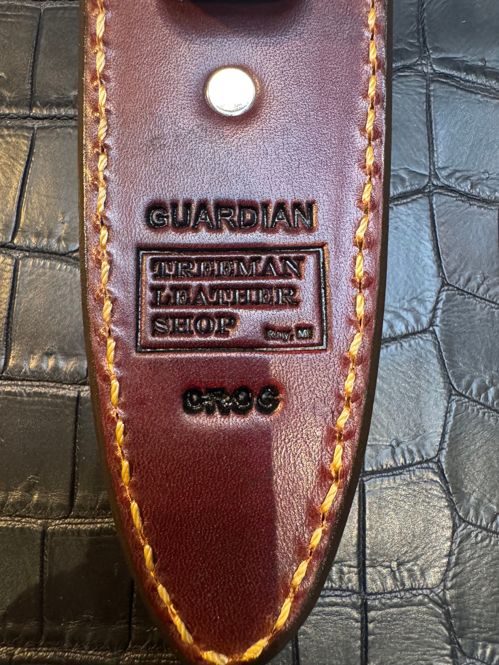 Randall Model 24 “Guardian” Sheath in Exotic Rum Crocodile by Treeman. (Sheath only)
