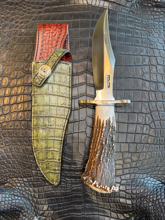 Randall Model 12-8 “Big Bear” Sheath in Exotic Army Green Crocodile by Treeman. (Sheath only)