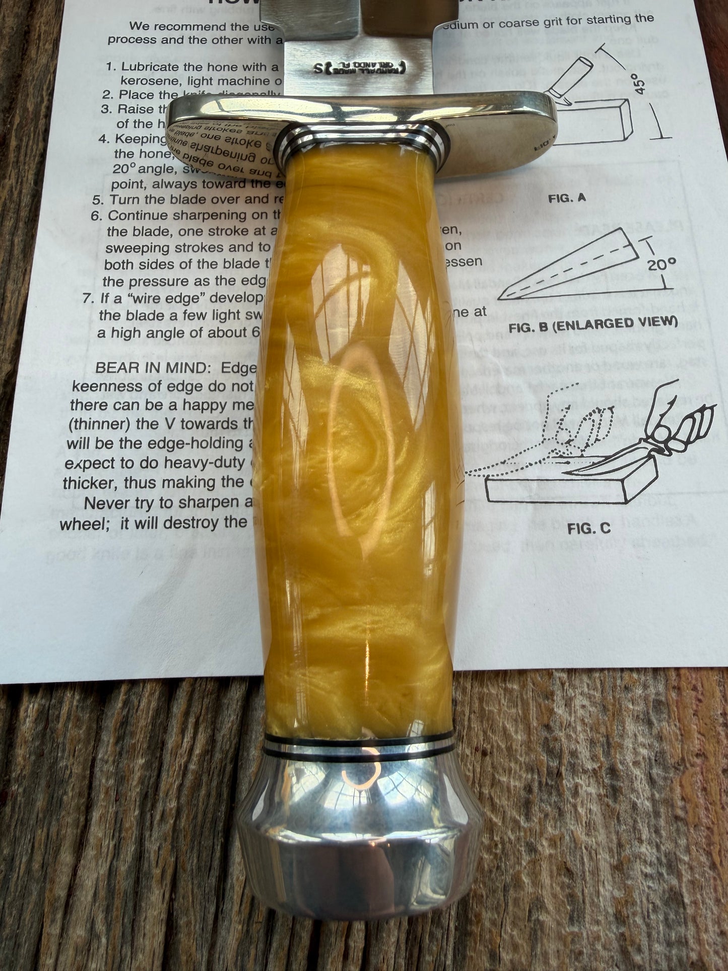 Randall Knife Model Clinton Special in Irradesent Poly Pearl, Stainless Steel, NSH and  Durilium Butt cap .