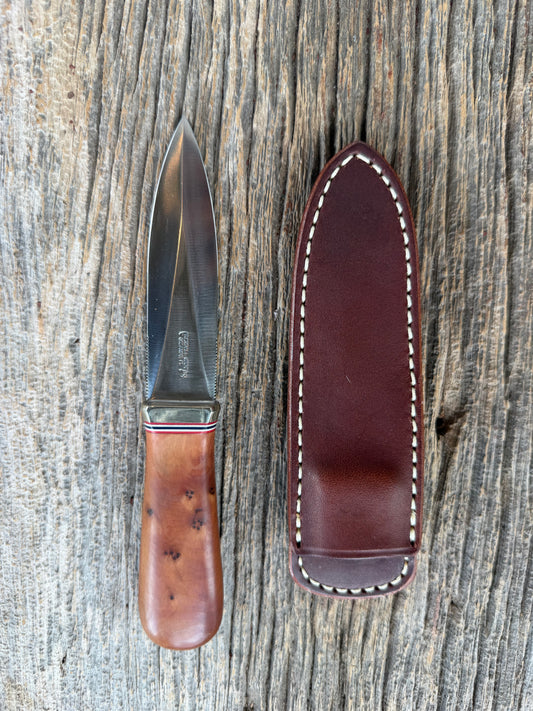 Randall Model “Guardian” 4 Inch in Thuya Wood, Nickel hilt, Stainless, Red White and Blue spacers.