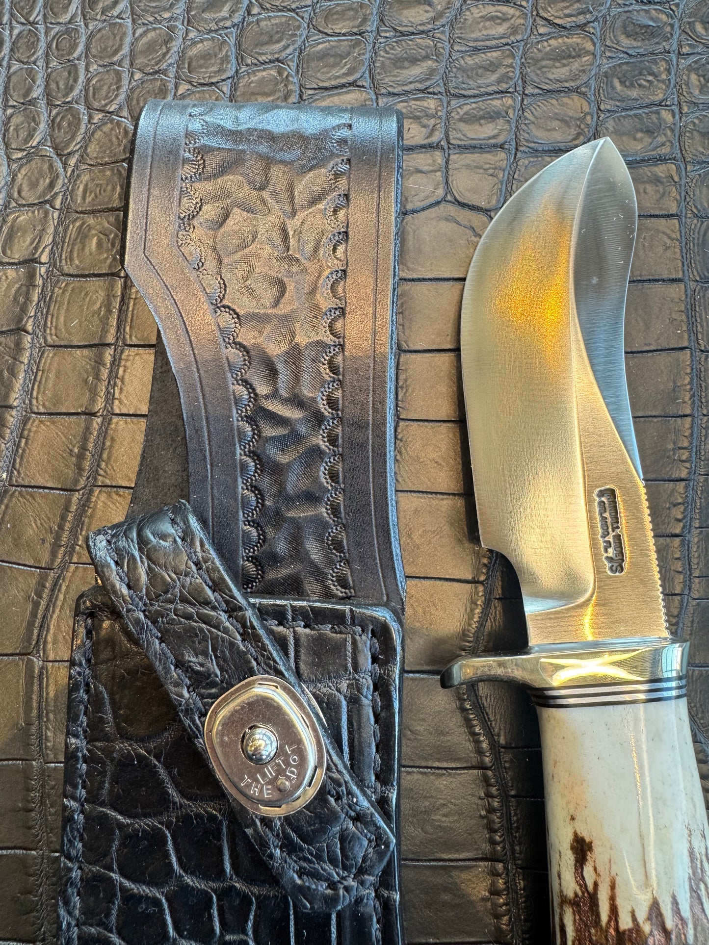 Randall Model Bowles Special Sheath in Exotic Black Crocodile Skin from Treeman. Sheath only