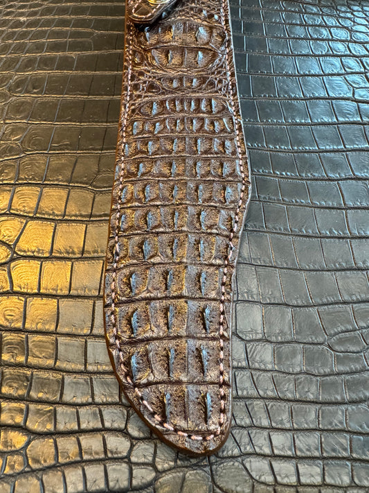 Randall Model 12-11 Confederate Exotic Sheath in Brown Antique Hornback Crocodile by Treeman.