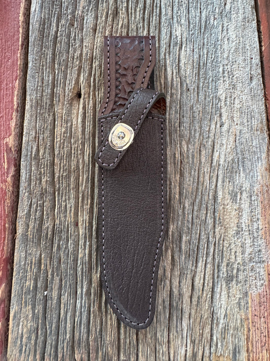 Randall Model Buxton Fighter Sheath in Exotic Cape Buffalo in Dark Brown Leather from Treeman.