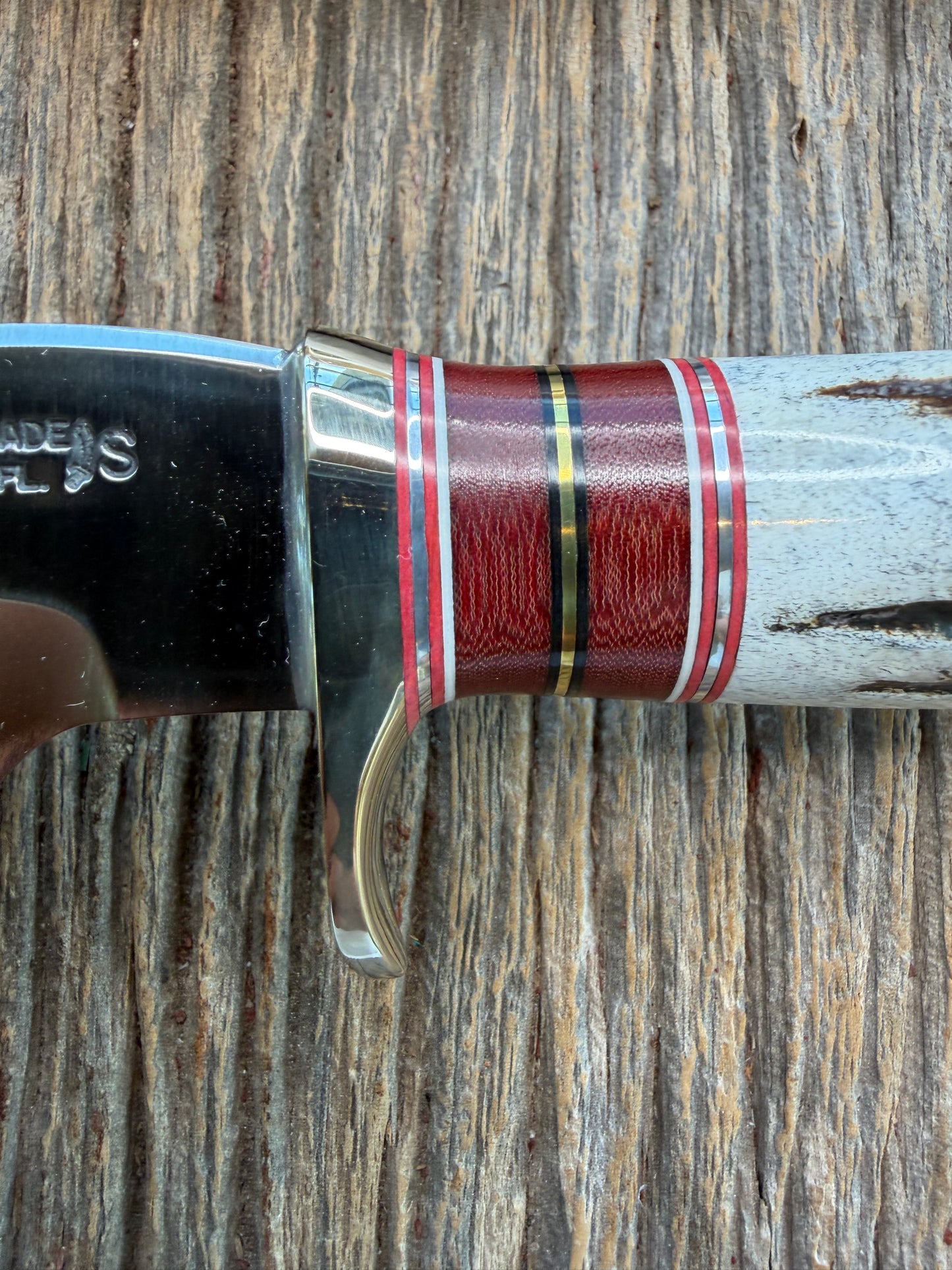 New in Paper Randall Made Knife Model 27-5 with a Stag handle, Stainless, Nickel silver single Hilt, red and aluminum spacers, loaded!!