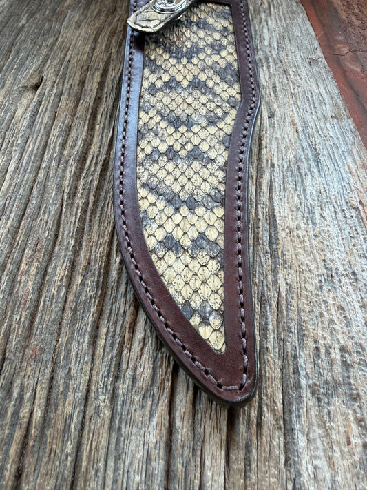 Randall Model 12-8 Big Bear Sheath in Exotic Eastern Diamondback RattleSnake from Treeman Sheaths. Stunning colors on this one.