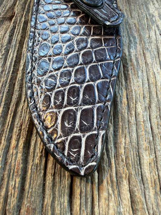 New Randall Model 19-5 Sheath in Exotic Black/Grey Shiny Crocodile from Treeman with the newest Black Canteen snap.