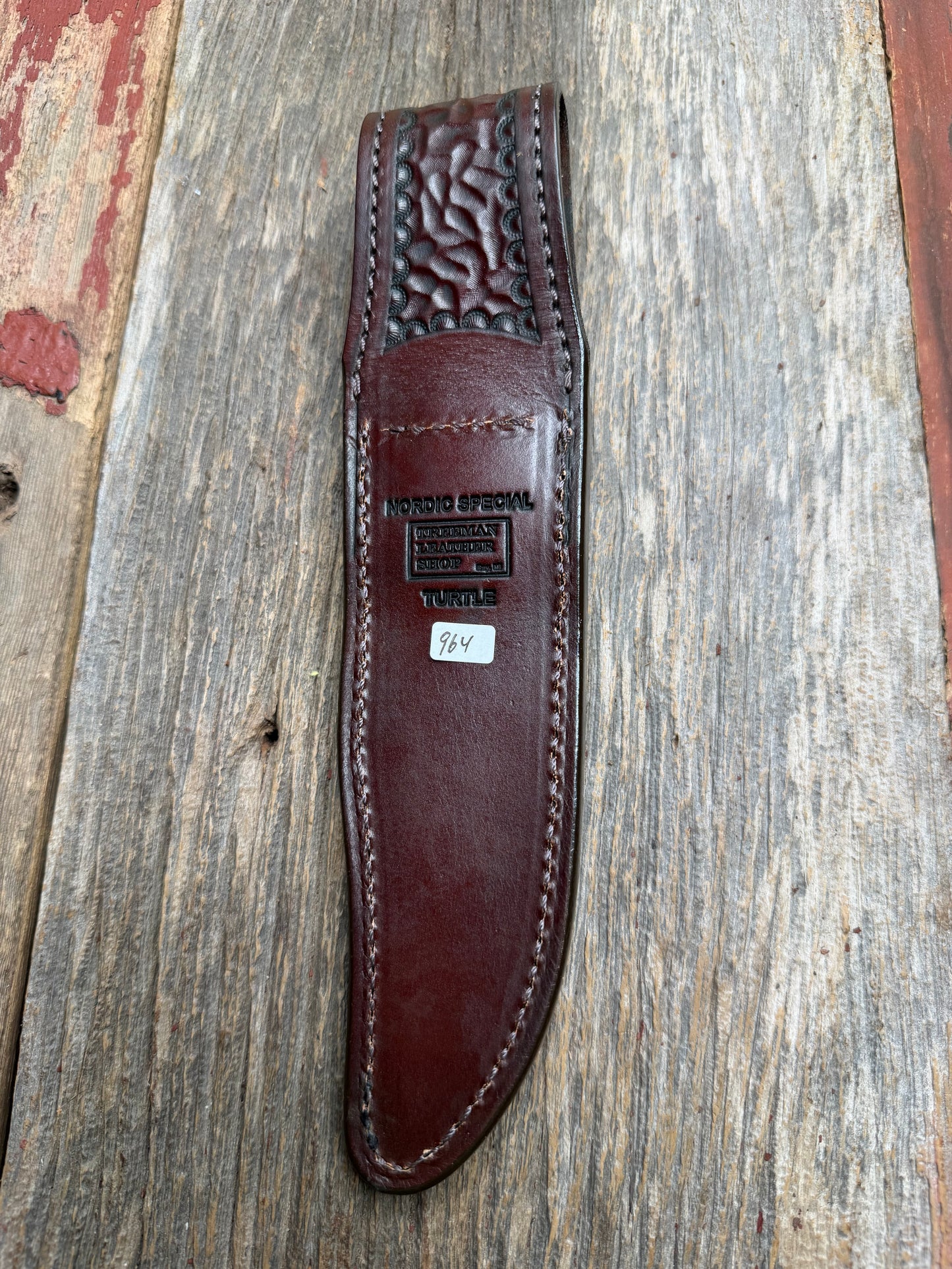 Randall Model Nordic Special Sheath in Exotic Dark Brown Snapping Turtle by Treeman. Forward curved hilt and new black canteen snap… Spiked Dragon tail portion of the turtle.