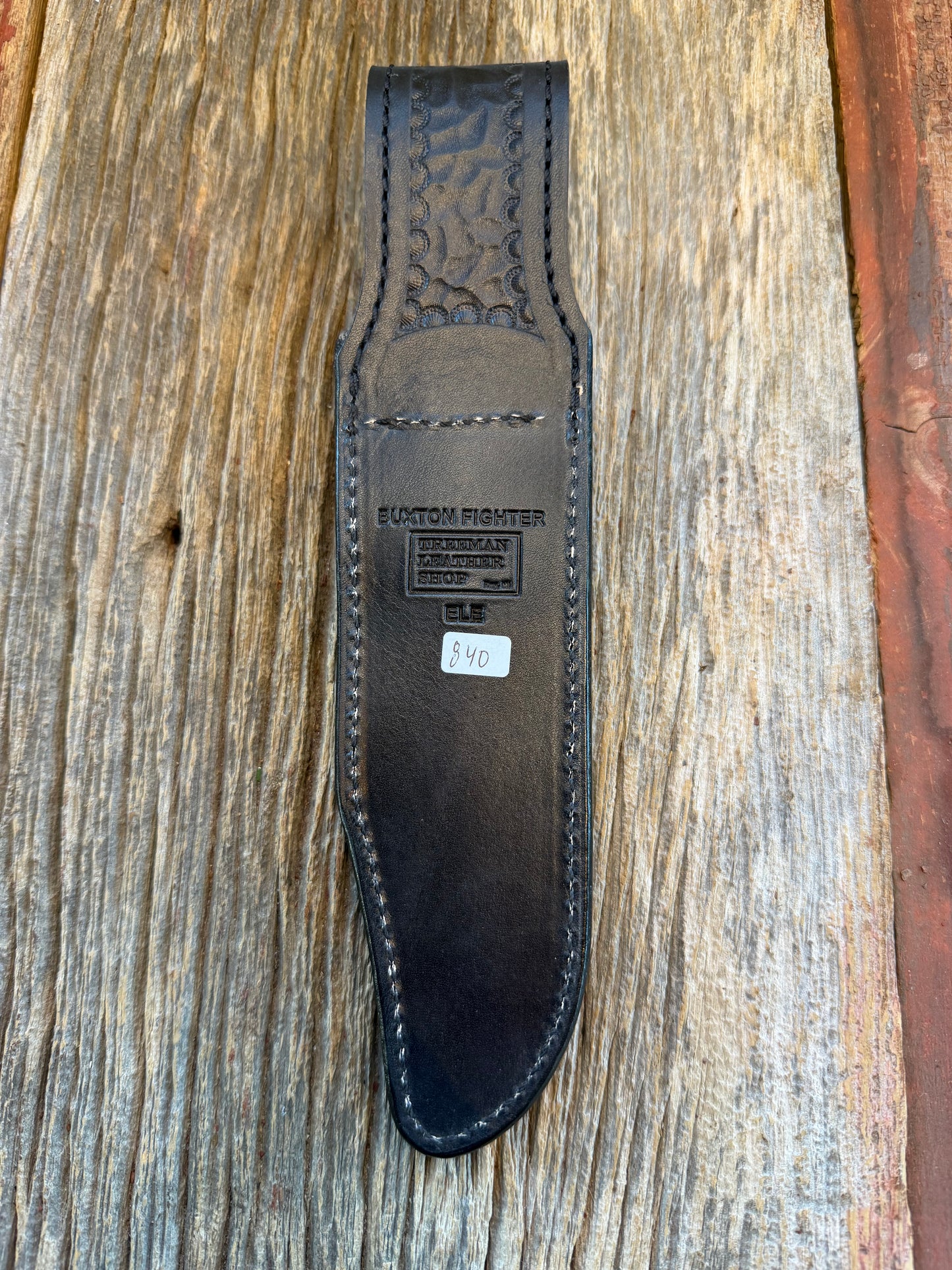 Randall Model Buxton Fighter “Dealer Special” Exotic Sheath in Black Elephant Trunk by Treeman.
