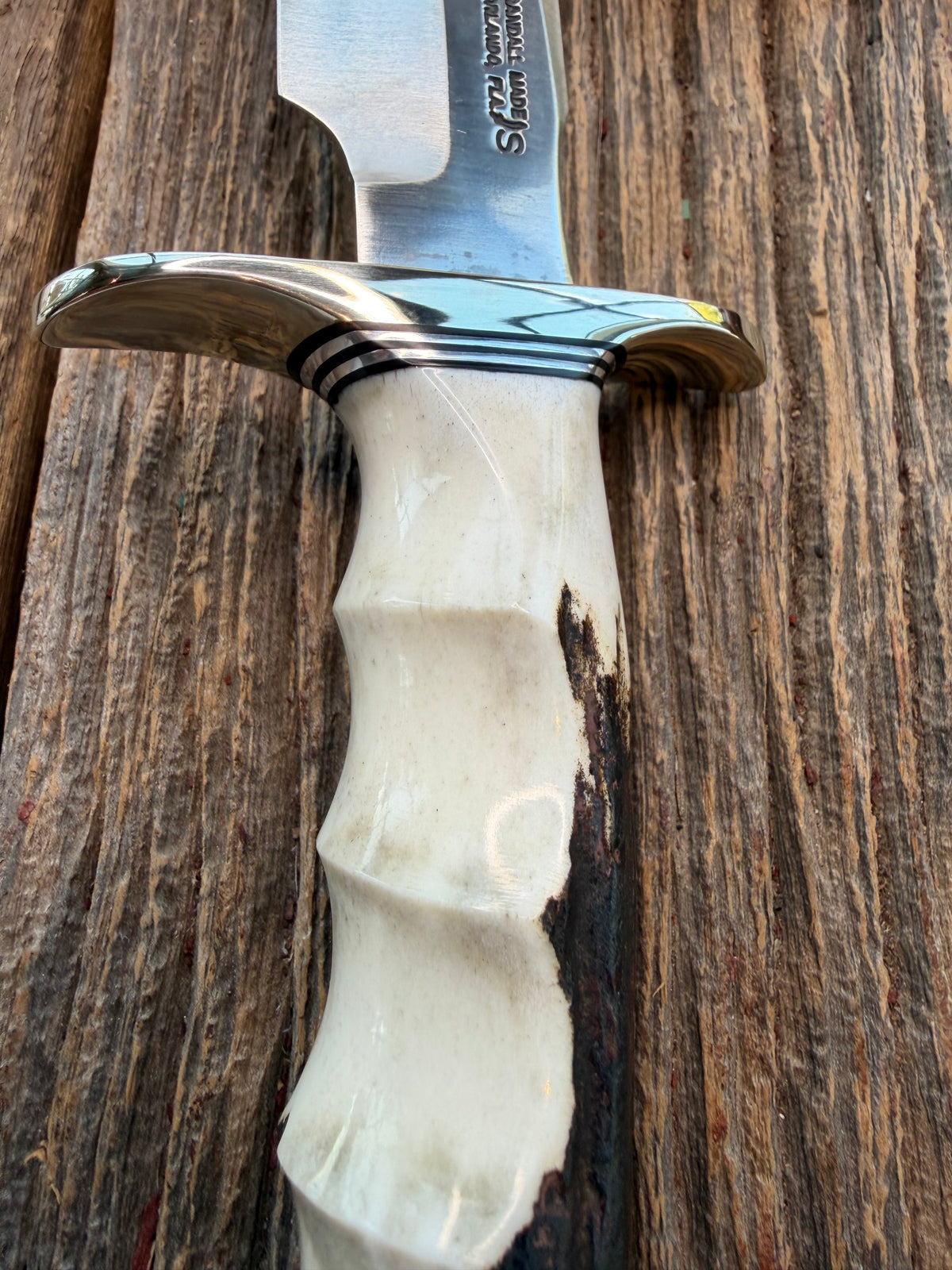 New in Paper Randall Made Knife Model 1-8 Stag with finger grooves handle, Stainless, Nickel silver Hilt, black and aluminum spacers, loaded!!