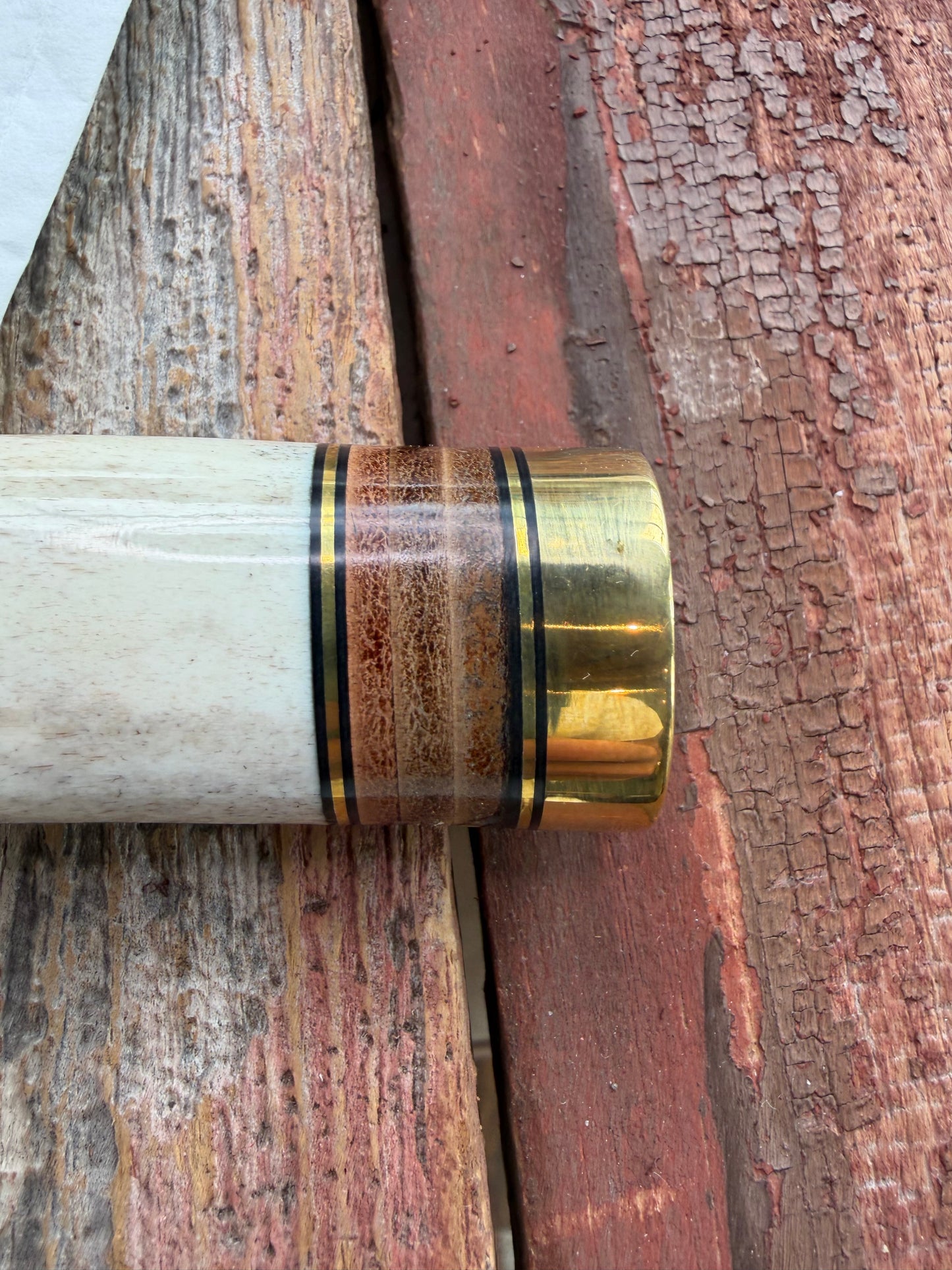 New in paper Randall Knife Model 25-6 Trapper in Polished Stag Leather Handle Stainless Blade, brass Hilt