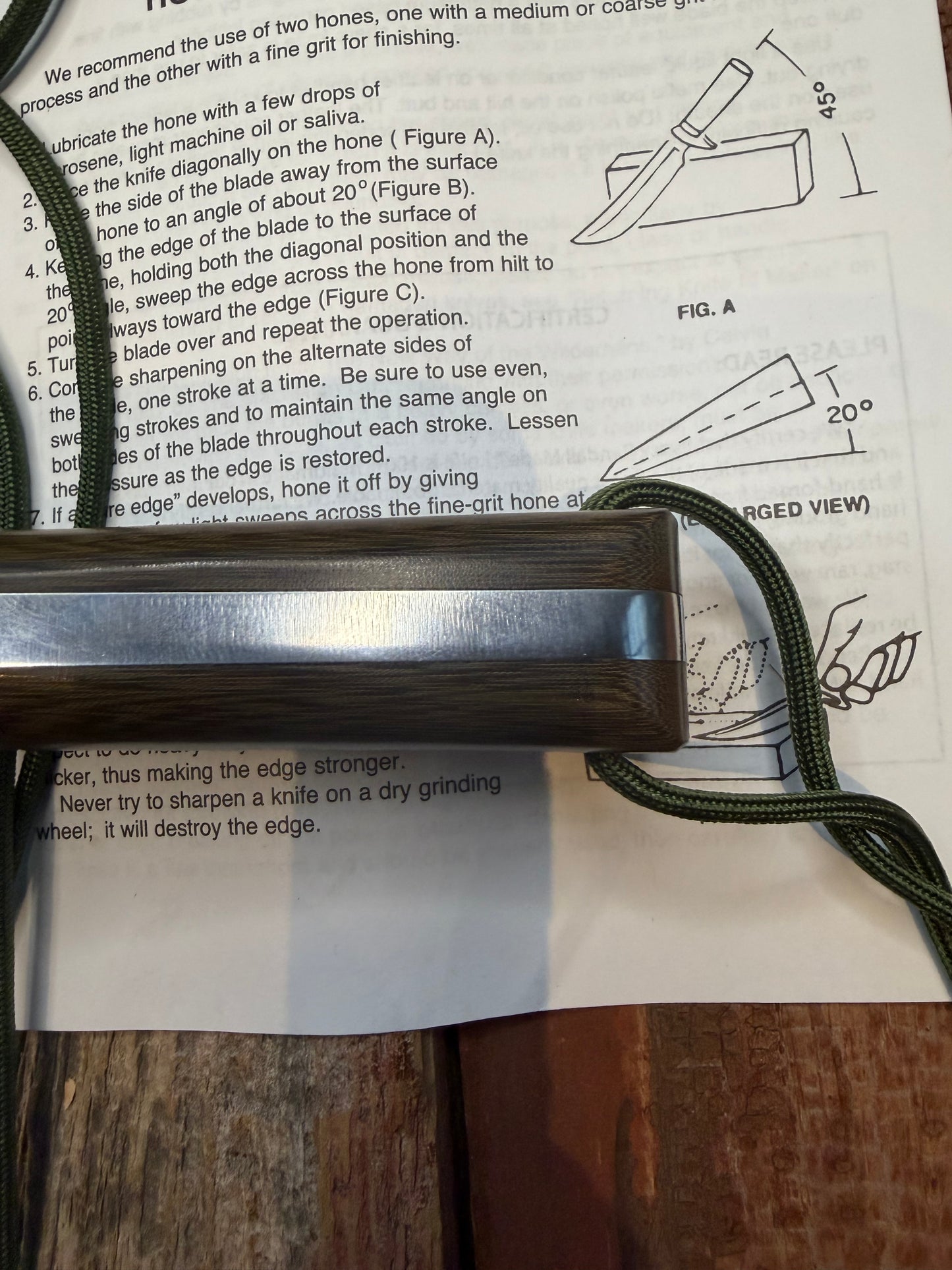 New Randall Knife Model 15 Airman Stainless Steel, Green Micarta, finger grooves.