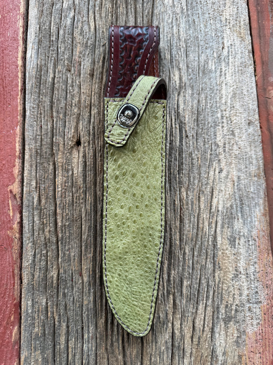 Randall Model 1-8 Sheath in Exotic Avocado Green Snapping Turtle by Treeman. Hind quarter portion of the turtle.