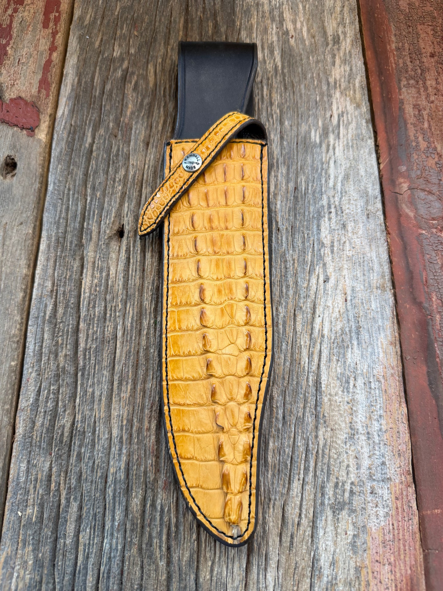 Randall Model 12-9 Sheath in Exotic light tan Crocodile tail Custom Made at Sullivan’s by Gutcher.