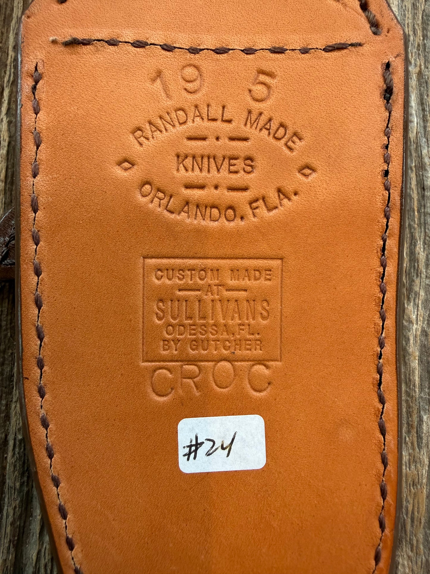 Randall Model 19-5 Exotic Brown Crocodile Anus Sheath from Sullivans by Gutcher.