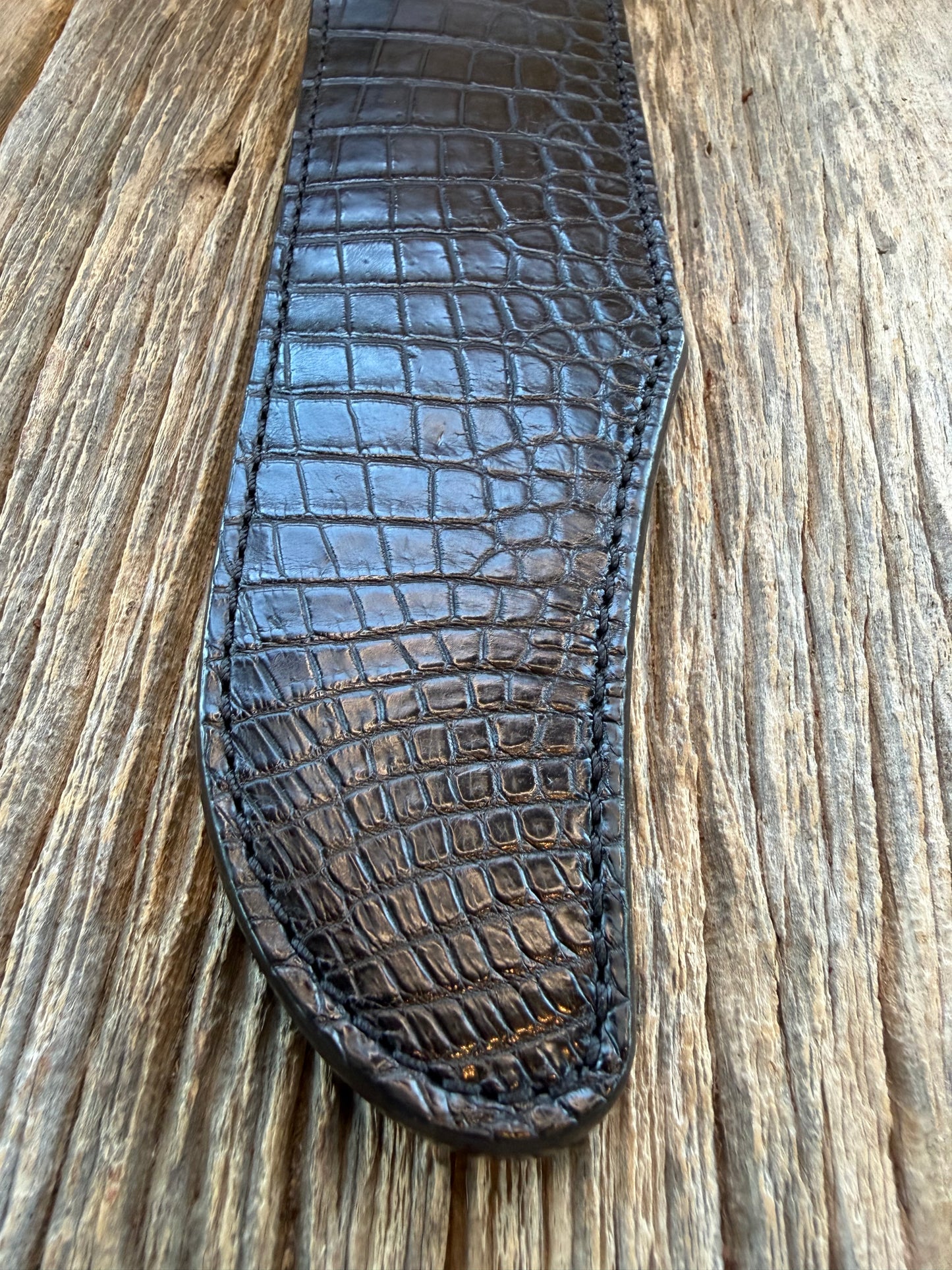 New Randall Model Confederate Sheath in Exotic Black Crocodile from Treeman. Black canteen Snap .. Johnny Cash Style … All Black.
