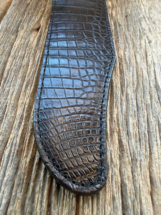 New Randall Model Confederate Sheath in Exotic Black Crocodile from Treeman. Black canteen Snap .. Johnny Cash Style … All Black.
