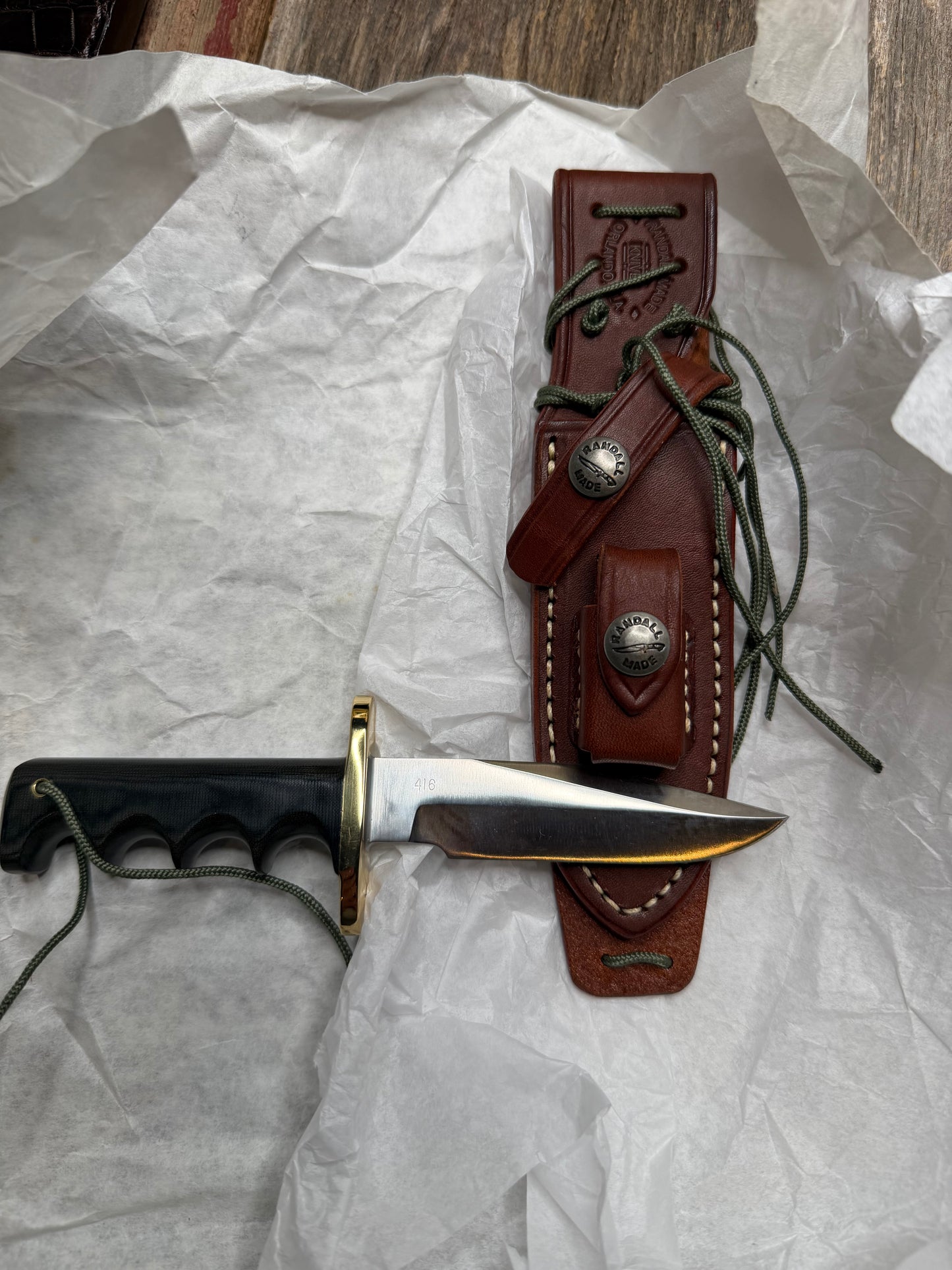 New Paper Randall Made Knife Mini Model 14 Attack Knife Black Micarta SN # 416