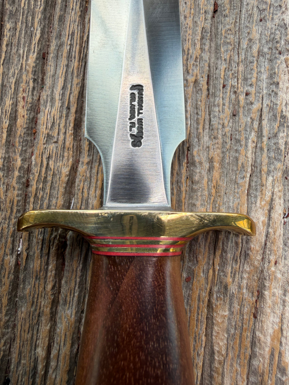 Nice Randall Knife Model 2-5 Brass Hilt, red and gold spacers, coolie Butt cap, Stainless Blade, Walnut Handle