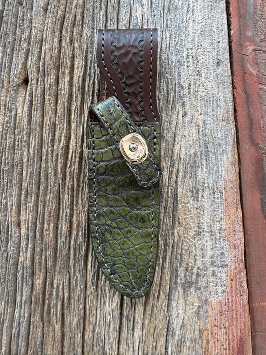 Randall Model 23 Sheath in Exotic Army Green Crocodile from Treeman.