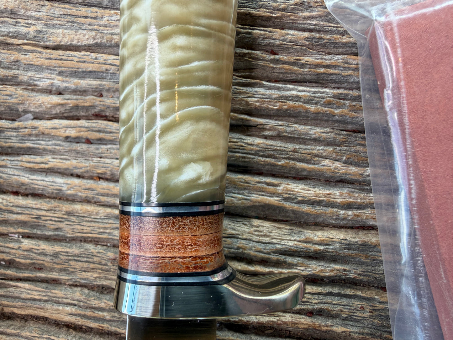 Randall Knife Model 26 Pathfinder (new in paper) Beautiful piece of Musk Ox Black and Aluminum and leather spacers, NSH and buttcap.