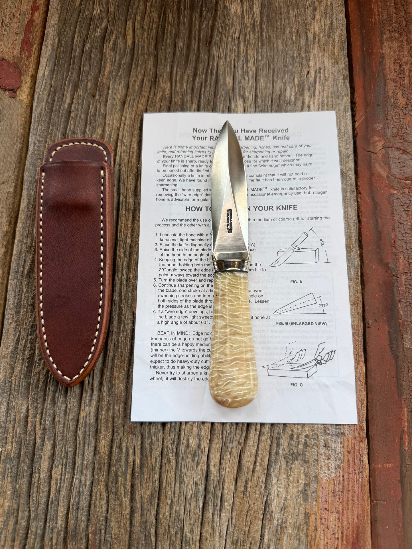New Randall Model “Gambler” 4 Inch in Musk OX, Nickel collar and rounded  butt cap. Stainless blade.