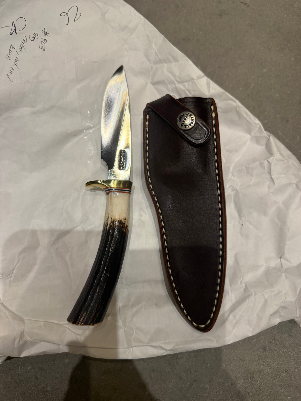 Randall Knife Model 26 Pathfinder ( new in paper) Stag, Red white and blue spacers, Lanyard, natural end.