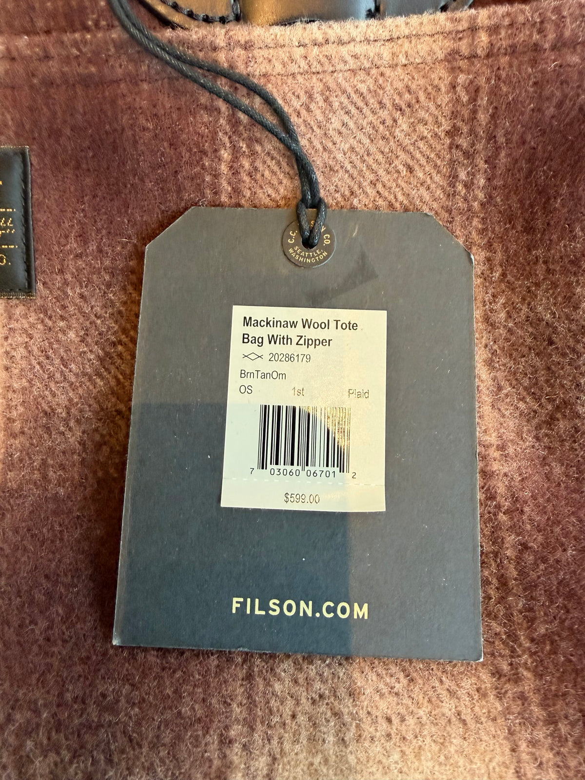 Rare NWT Filson Mackinaw Wool Tote Bag With Zipper 20286169 USA Leather Brown Tan Ombre