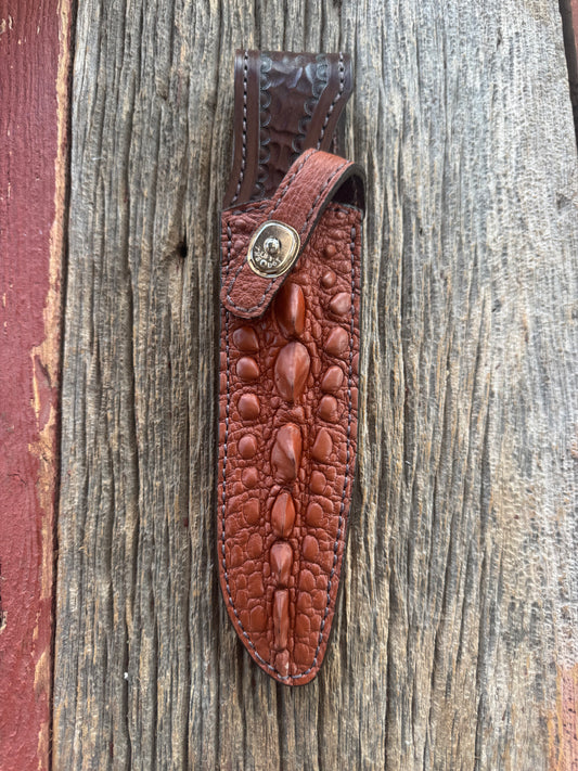 Randall Model 1-7 Sheath in Exotic Matte Light Brown Snapping Turtle by Treeman. Spiked Dragon tail portion of the turtle.