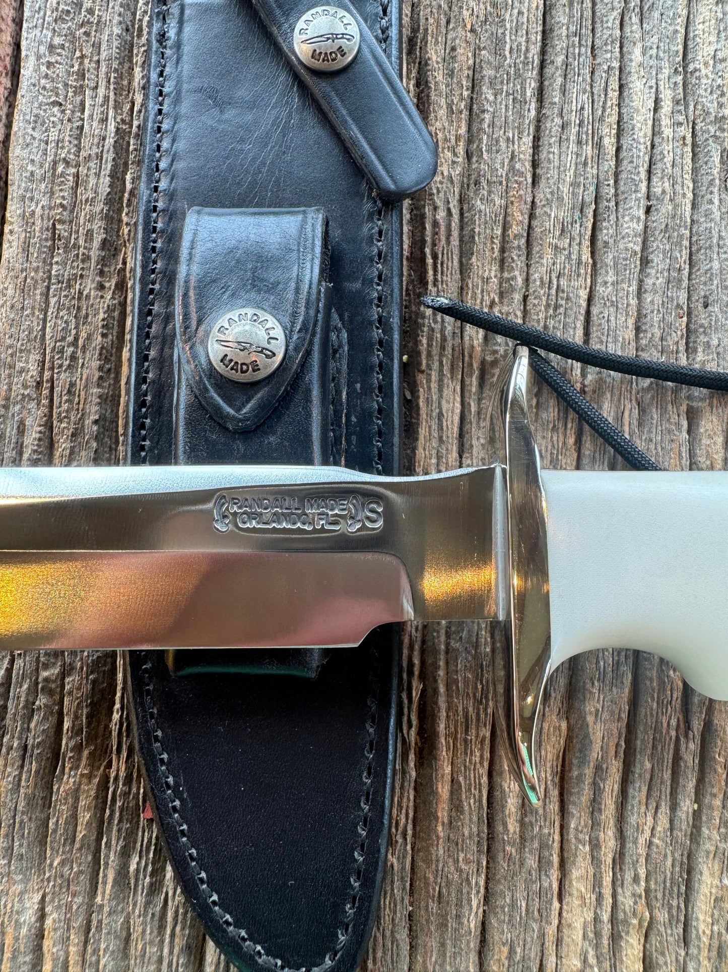 Randall Model 14-7.5 in White Ivorite Nickel Silver Hilt, Stainless steel and Lanyard.