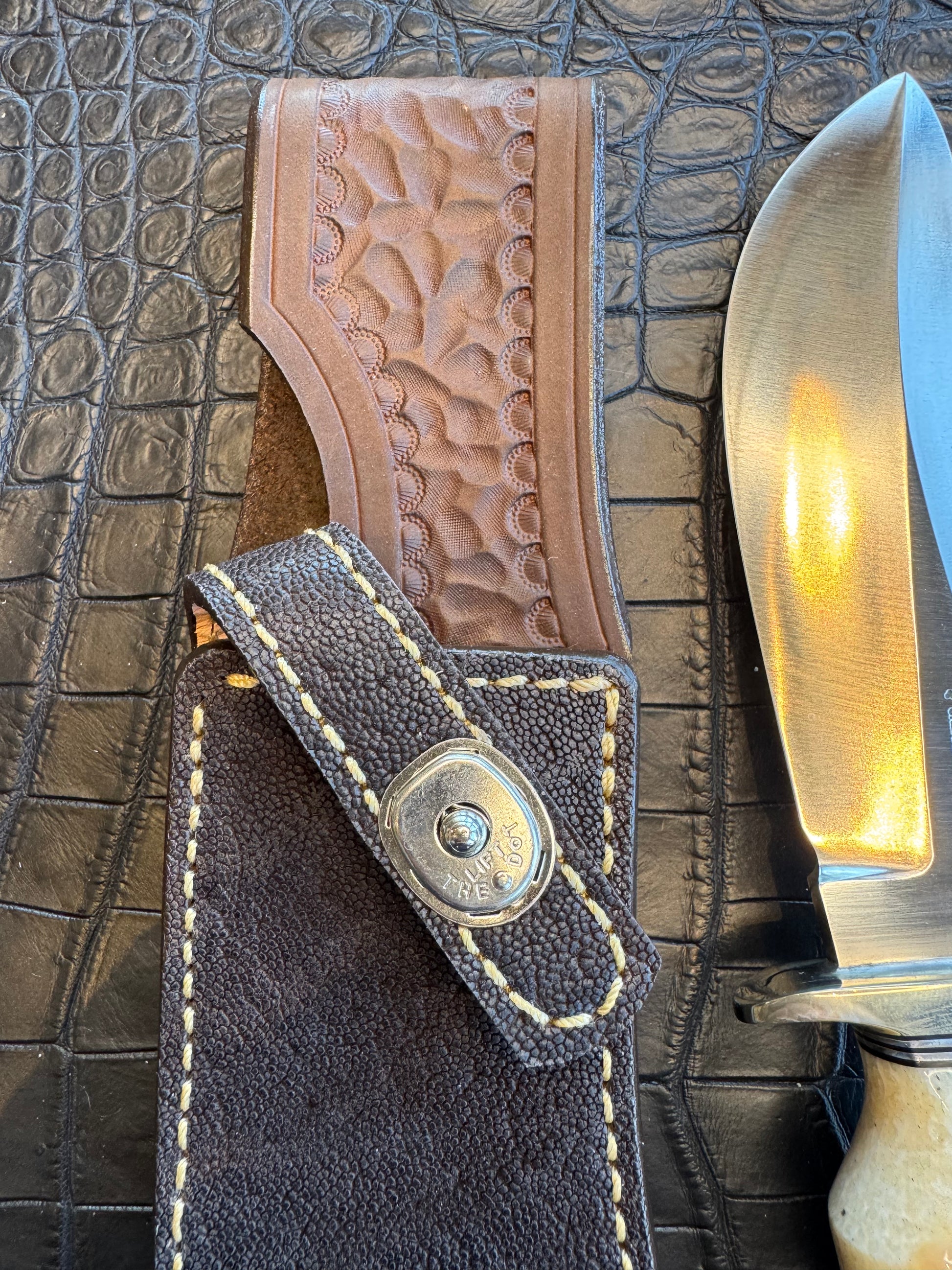 Randall Model RBS Rick Bowles Skinner Sheath in Exotic Black Elephant Skin from Treeman. Sheath only