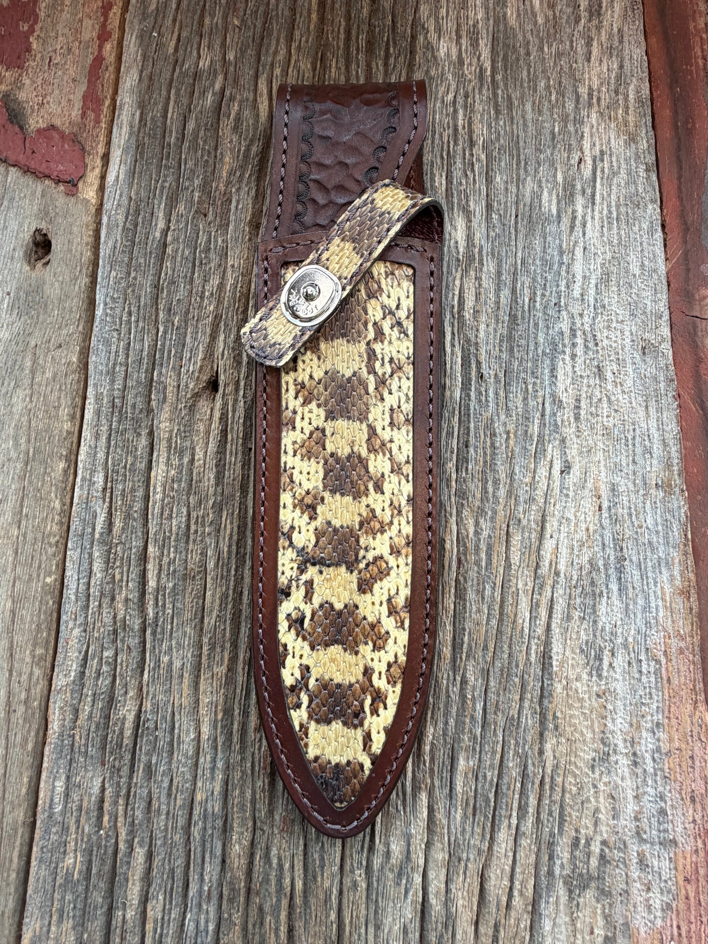 Randall Model Clinton Special Sheath in Exotic West Texas Yellow Gopher Snake from Treeman Sheaths. Great color on this one!!