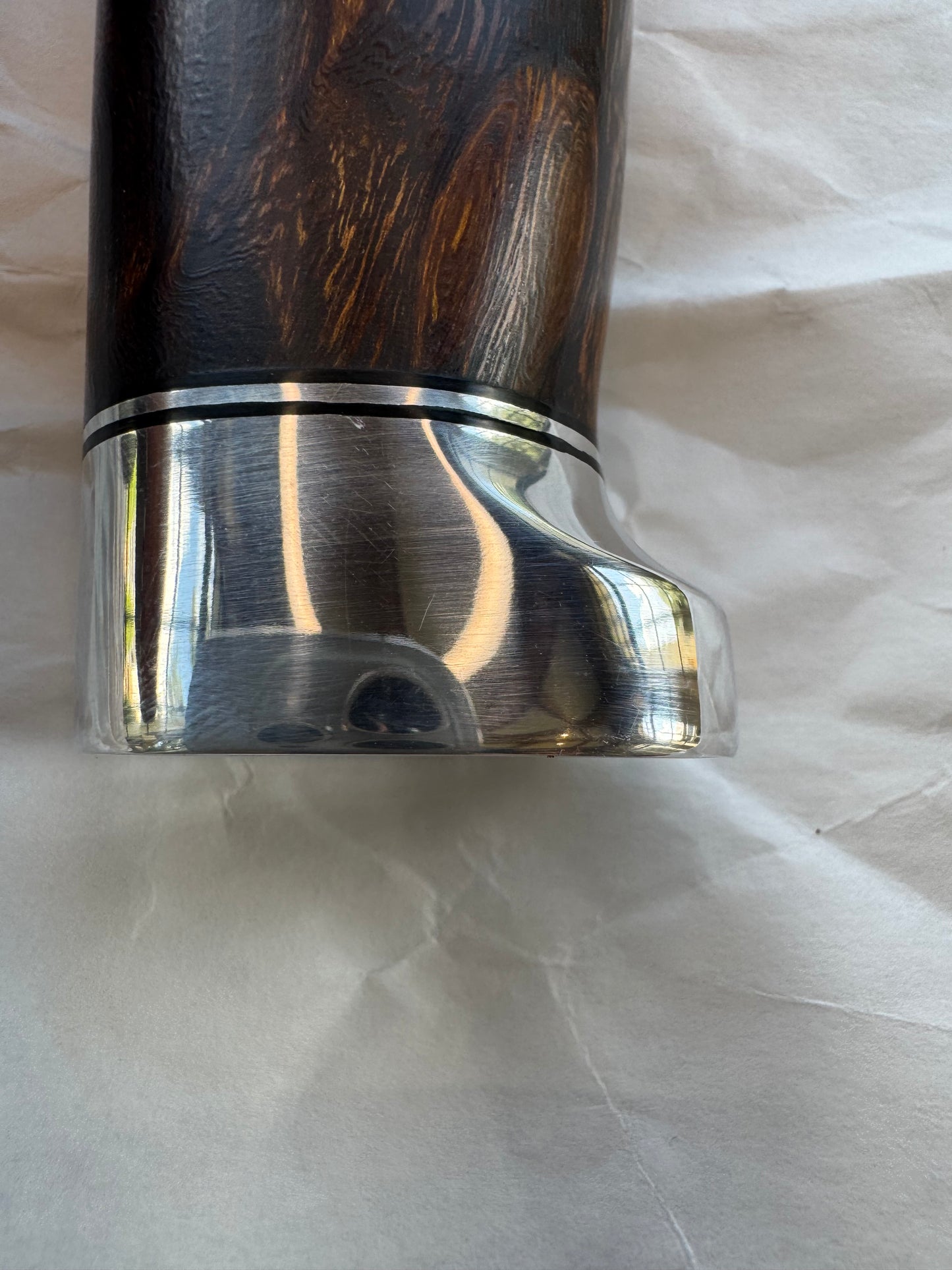 New in Paper Randall Model 19-5 Bushmaster with an Ironwood handle. SS blade, Nickel silver single hilt. Brown leather sheath.