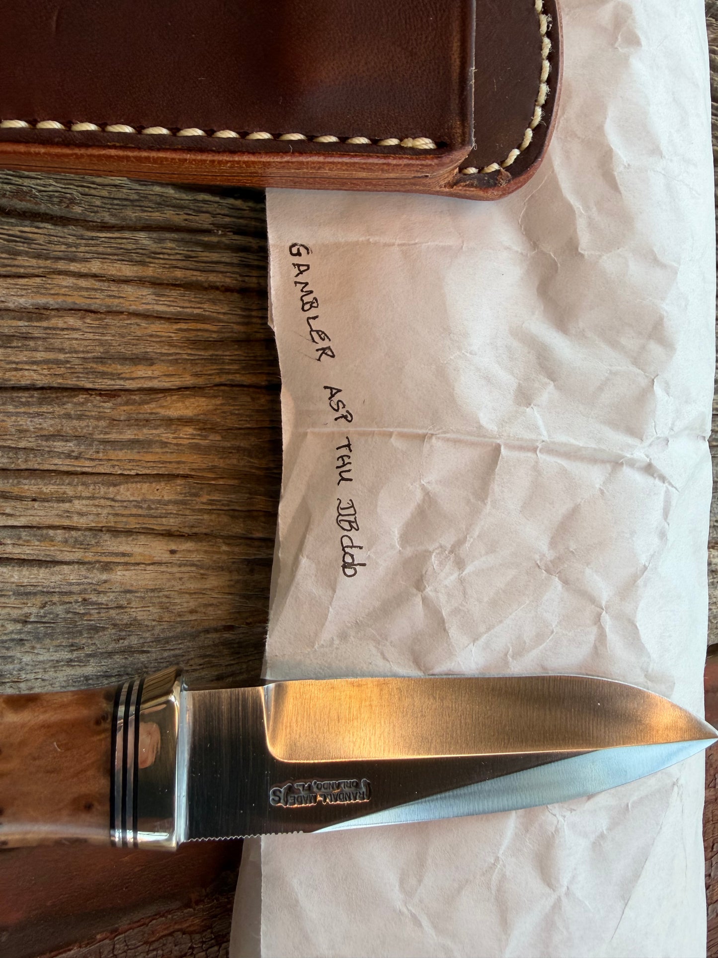 New in Paper Randall Model “Gambler” 4 Inch in Thuya Wood, Nickel hilt, Stainless, black and aluminum spacers.