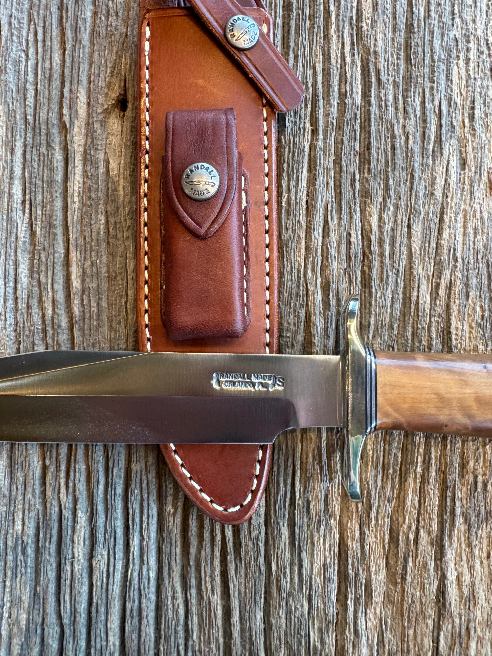 Nice Randall Knife Model 14-7 1/2 Thuya Burl Nickel Silver Hilt, Stainless Steel Blade