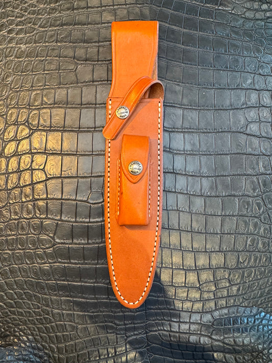 Randall Model 2-7 Sheath (with Stone) in Tan Leather made at Sullivans by Gutcher in Tampa Florida. Official sheath maker for Randall Knives.