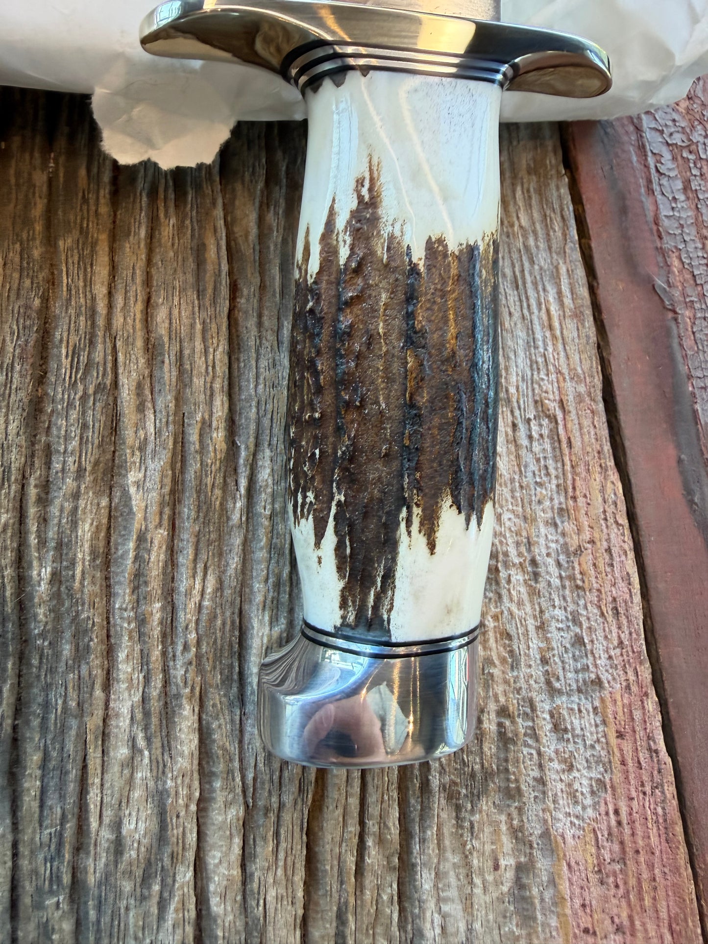 New in Paper Randall Model 19-5 with a Gnarly piece of Stag. Nickel silver Hilt and Aluminum crows beak Butt cap.