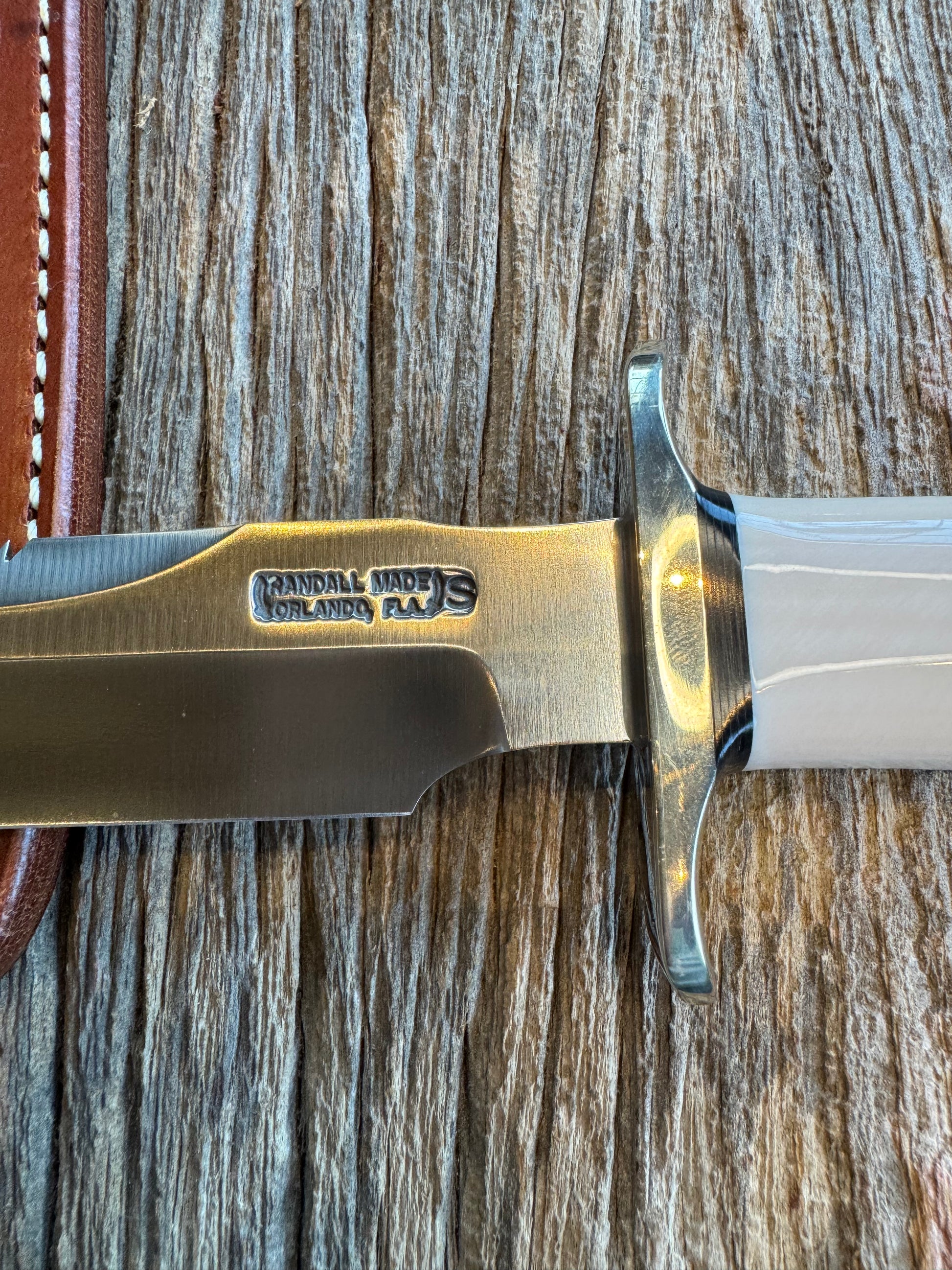 Randall Knife Model 1-7 Warther Resin Ivory. Nickel Silver Hilt, Stainless Steel Blade, black spacers.