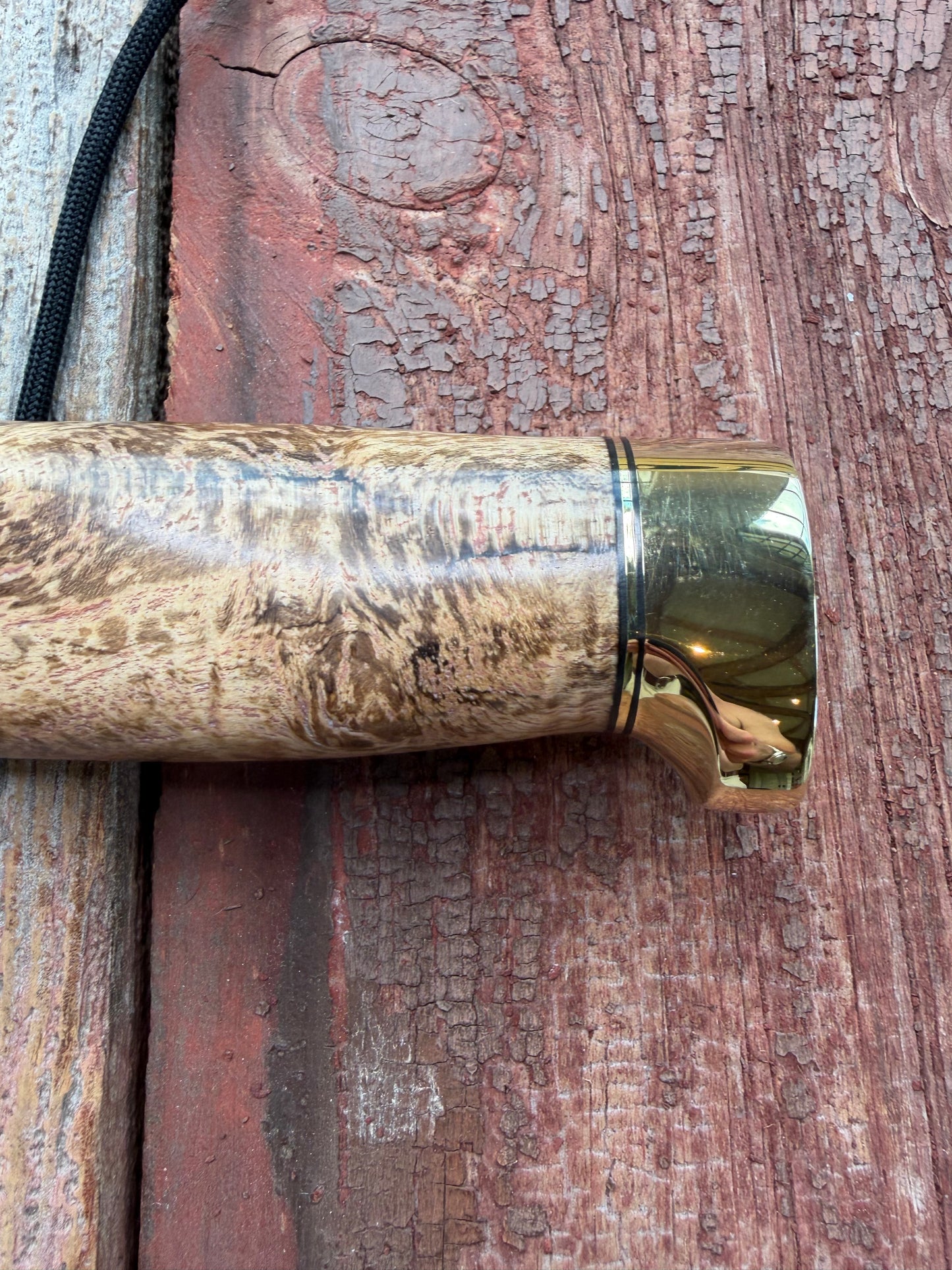 New in Paper Randall Knife 12-9 Spalted Maple wood handle, Double Brass Hilt + Crows Beak Butt Cap, Stainless Steel.