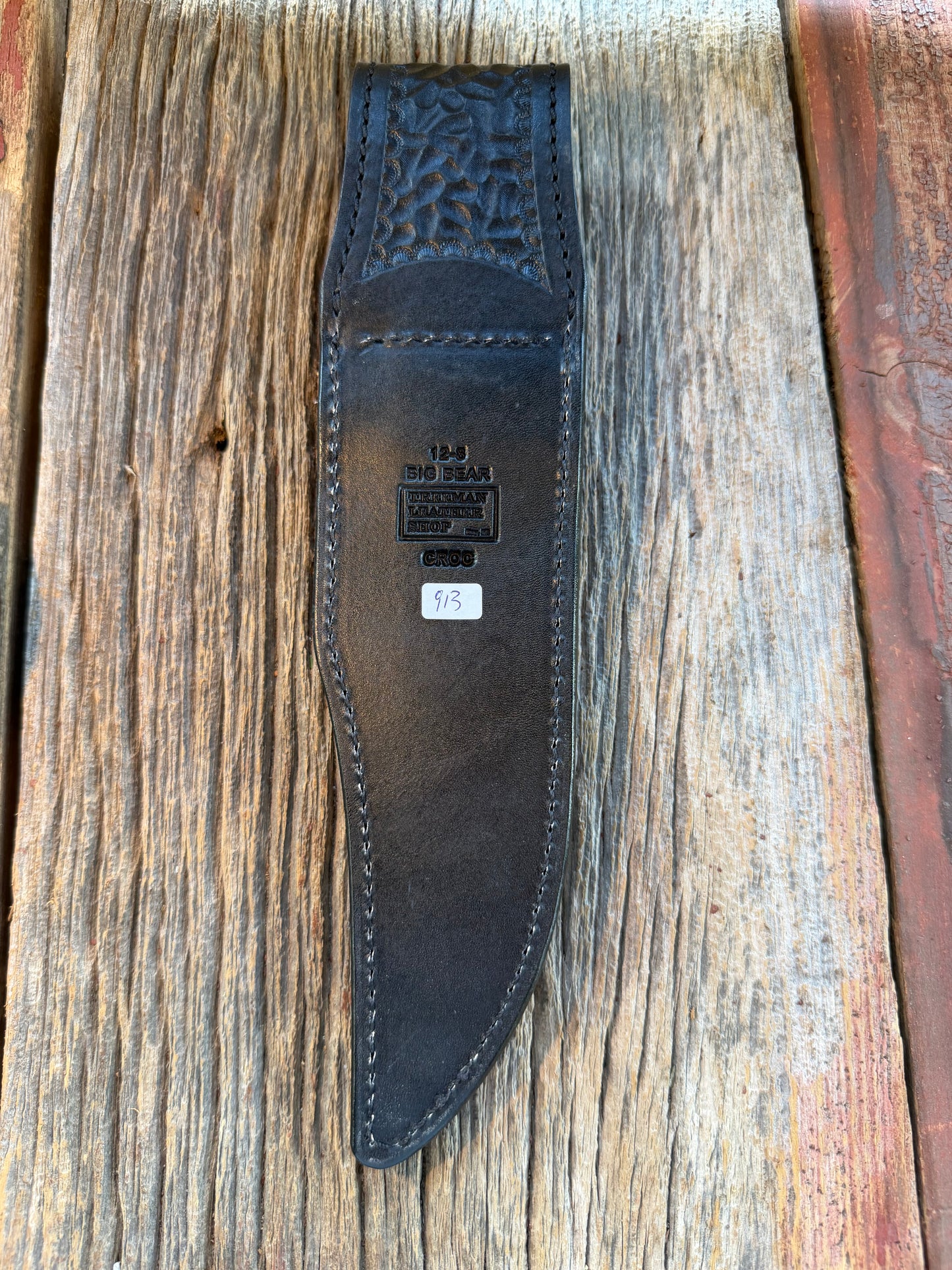 New Randall Model 12-8 Sheath in Exotic Black/Grey Matte Crocodile from Treeman with the newest Black Canteen snap.