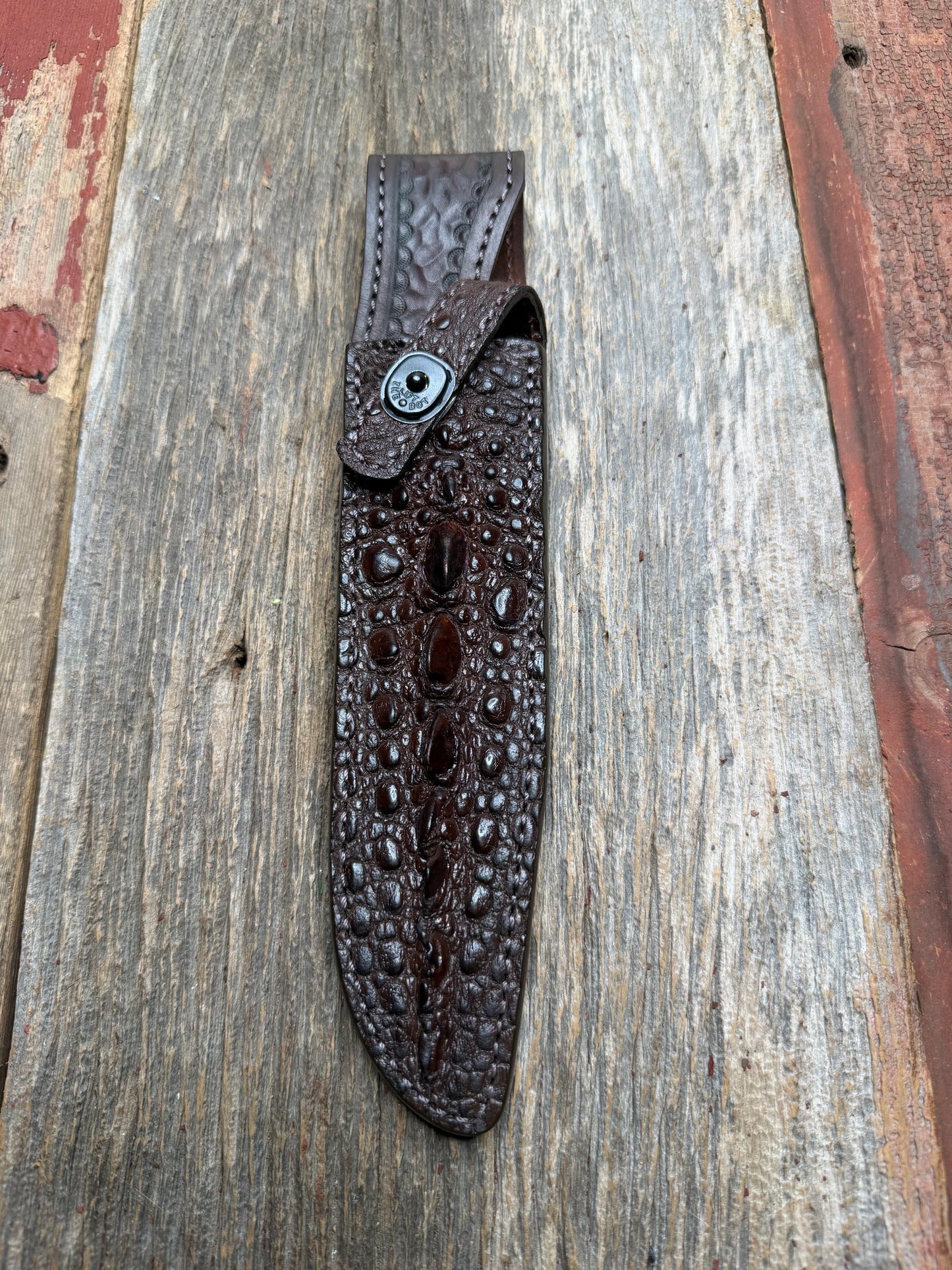 Randall Model 1-8 Sheath in Exotic Dark Brown Snapping Turtle by Treeman. Straight hilt and new black canteen snap… Spiked Dragon tail portion of the turtle.