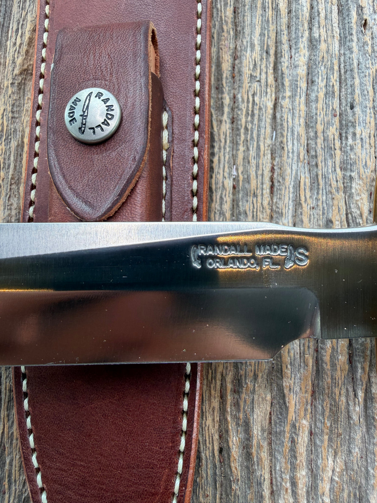 Nice Randall Model 16 SP#1 Special fighter with a Brown Micarta handle. SS blade, brass hilt. Lanyard. Brown leather sheath.