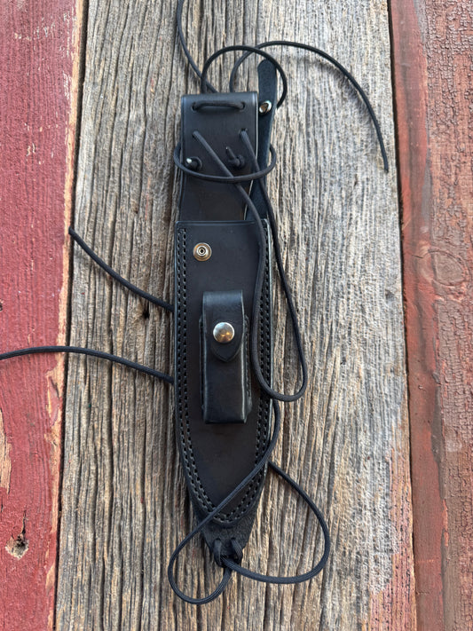 New Randall Sullivans by Gutcher Black Leather Knife Sheath Model 14 with Sharpening Stone.