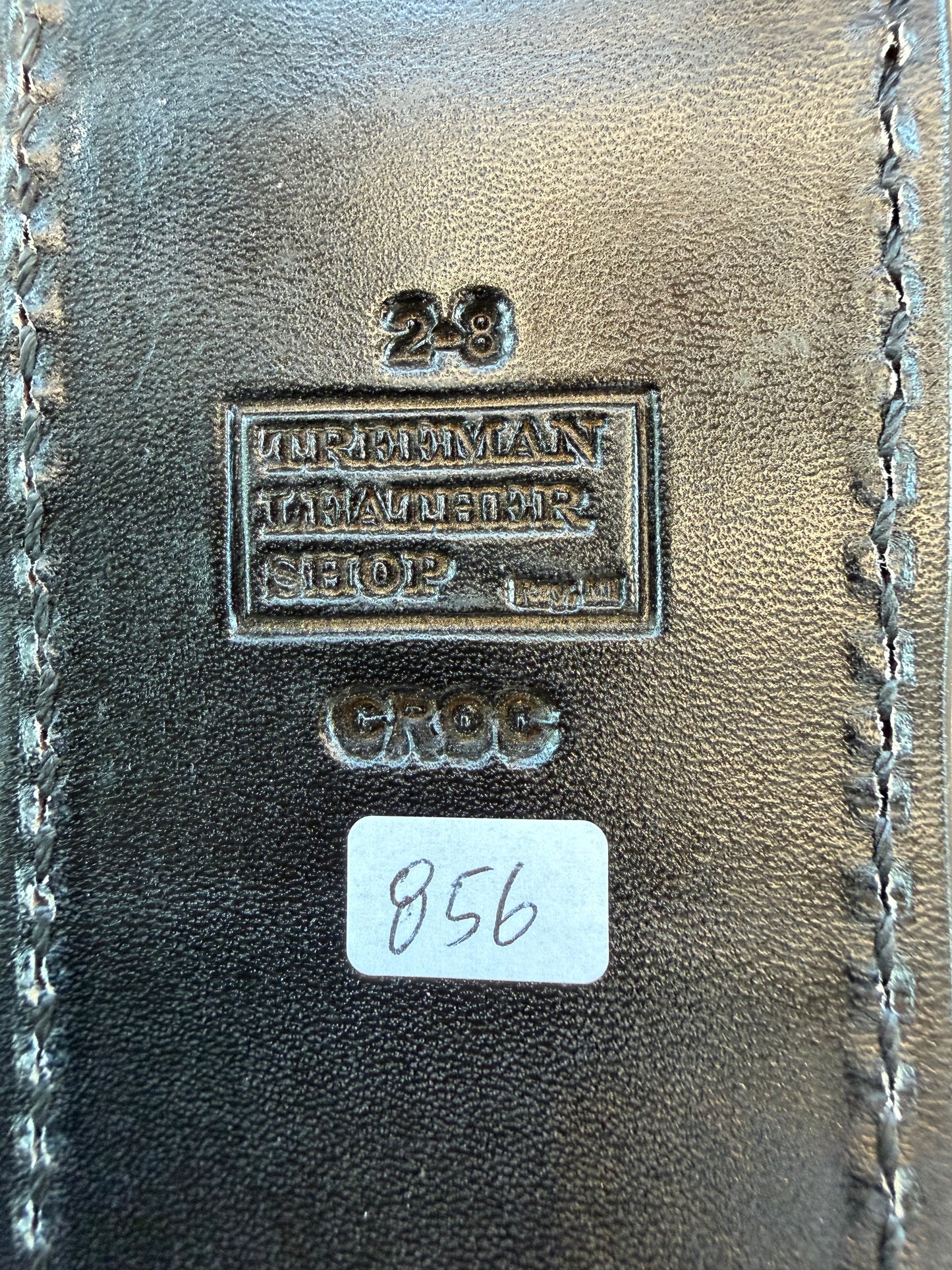 New Randall Model 2-8 Sheath in Exotic Black Crocodile from Treeman. Black canteen Snap .. Johnny Cash Style … All Black.