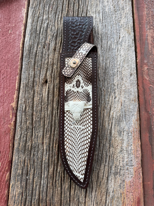 Randall Model 12-9 Bowie Sheath in Exotic Cobra with actual head by Treeman. White and Brown … my only 12-9.